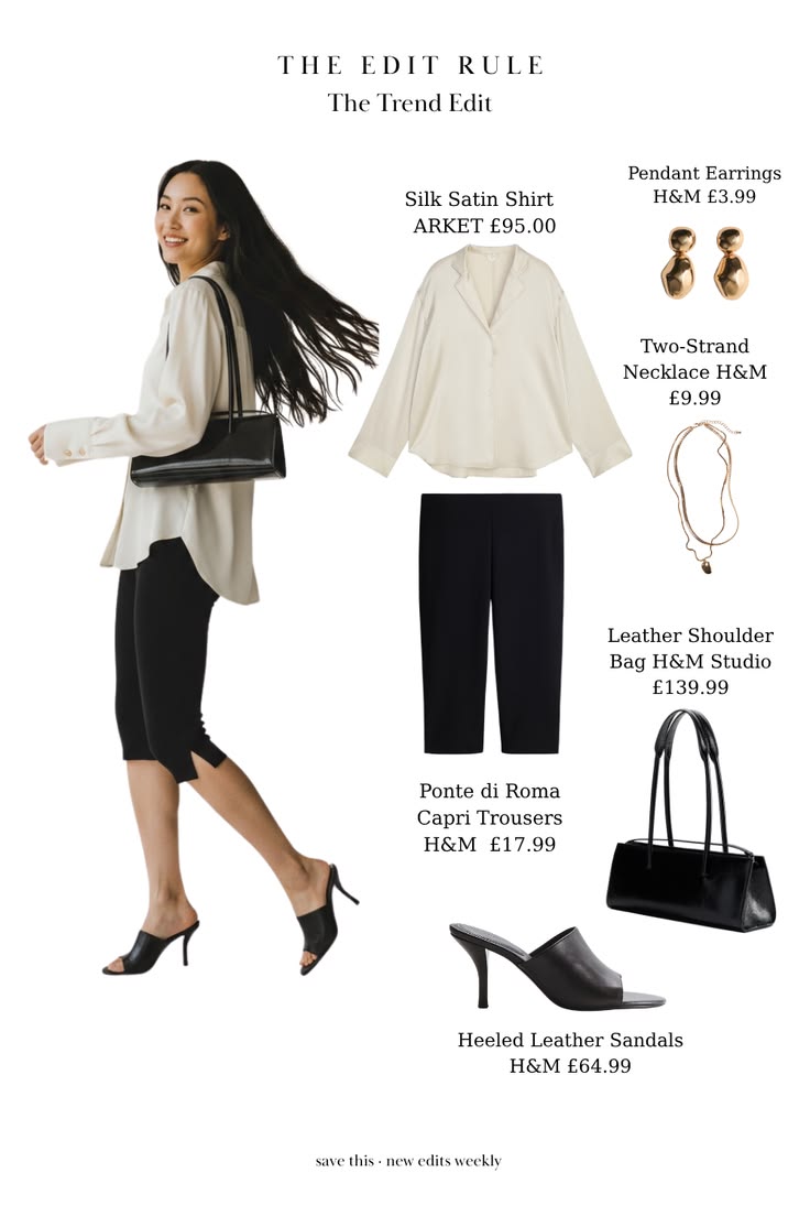 The satin shirt and cropped trouser combination that keeps appearing off duty, broken into four decisions you can rebuild from the UK high street