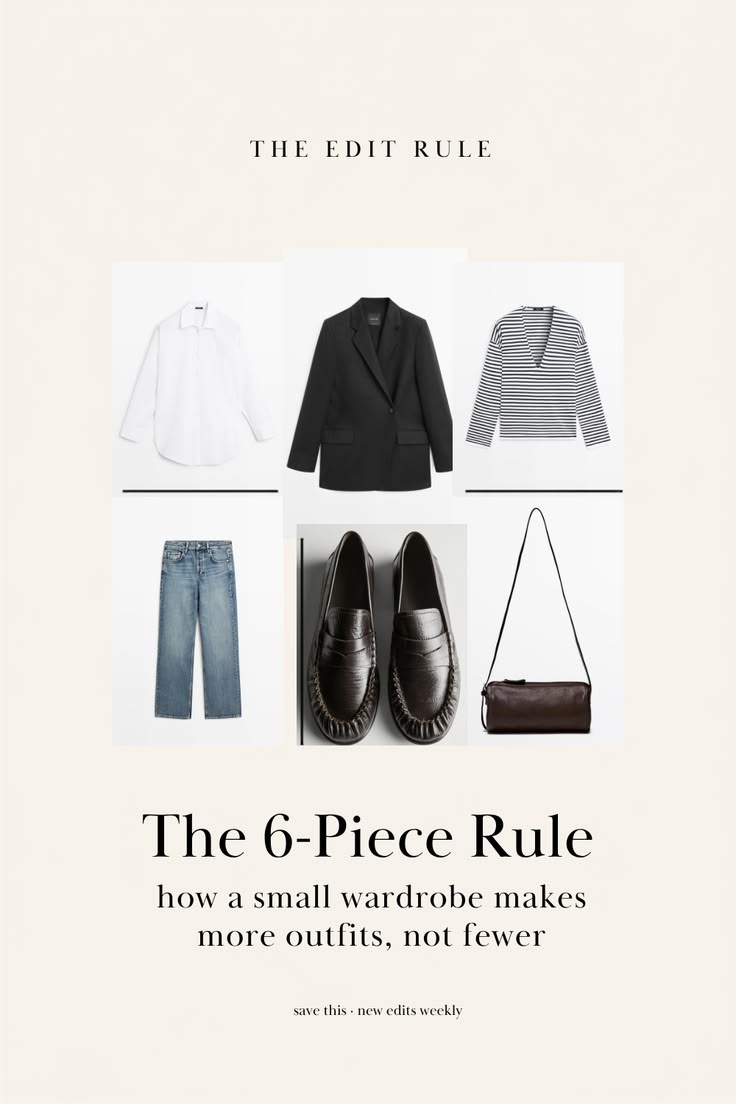 How a capsule wardrobe of six pieces makes ten outfits, the styling logic behind it, and how to choose the six for the life you actually have.